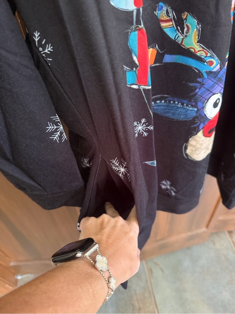 Merry Christmas Reindeer Graphic Hoodie dress - Black - Picture 5 of 6